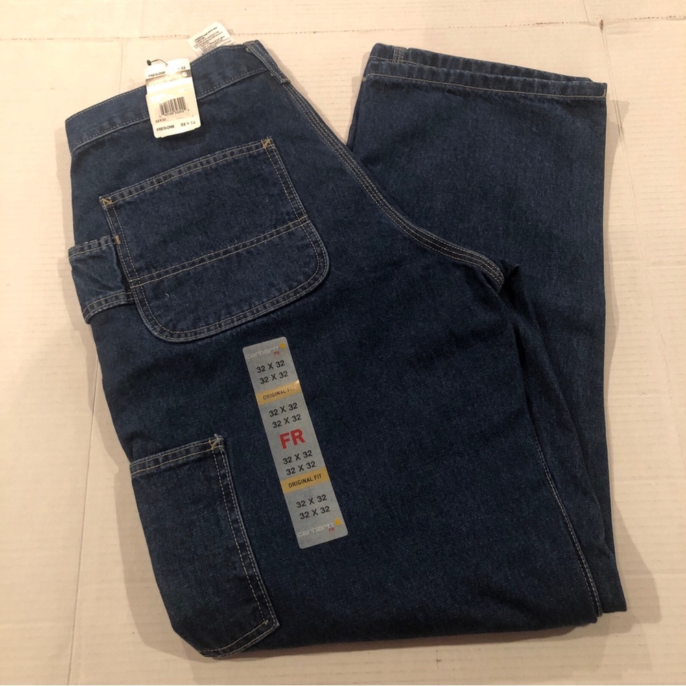 NWT Carhartt Mens 32X32 Flame Resistant Blue Jeans Original Fit Irregular